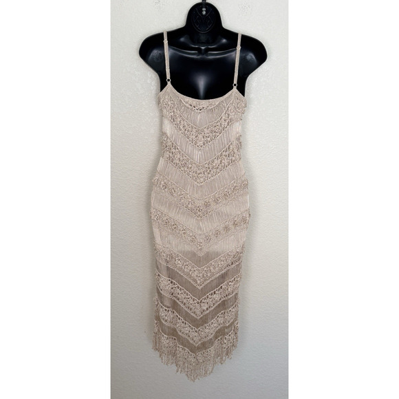 Vtg Caché Dress Crochet Midi Art Deco Flapper Gatsby Ethereal Romantic Retro, XS - Picture 4 of 8